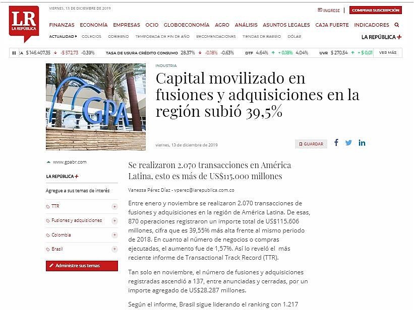 Capital movilizado en fusiones y adquisiciones en la regin subi 39,5%